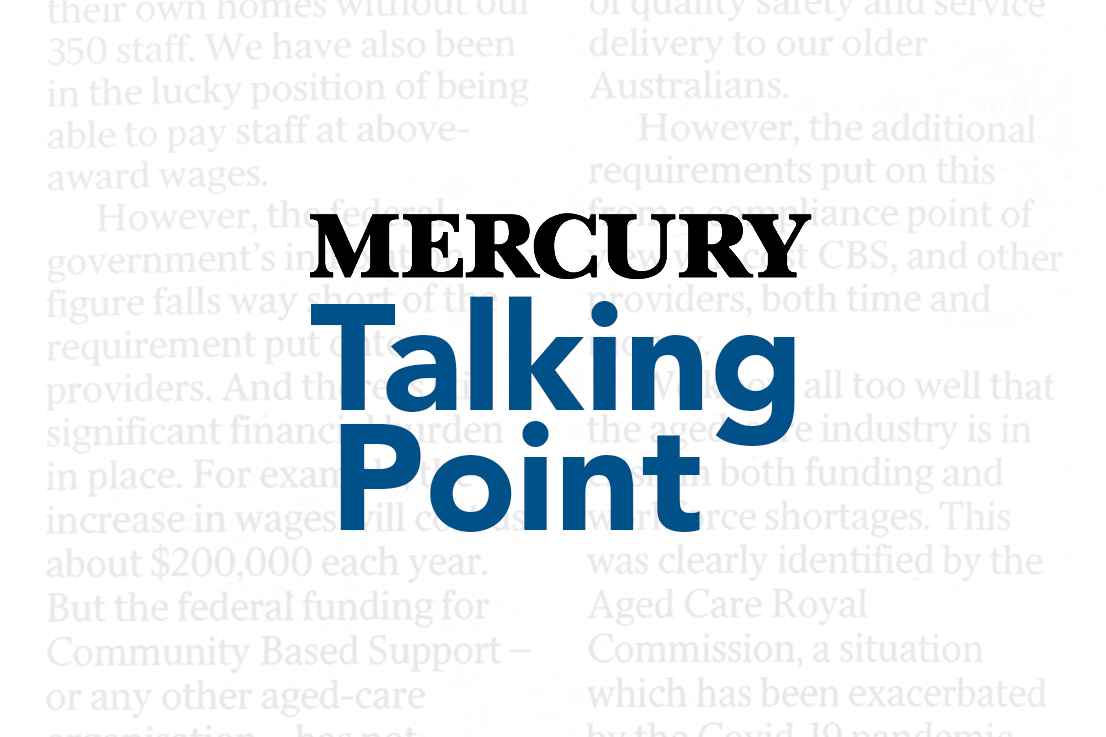 Graphic with the words Mercury Talking Point on a faded background of newspaper text